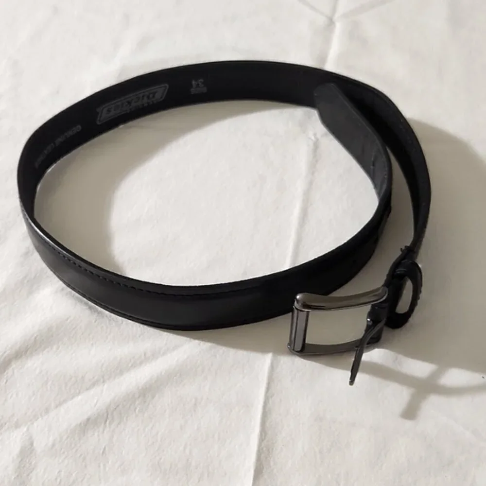 Dickies Men's Black Genuine Leather Adjustable Clasp Metal Buckle Belt SZ 34